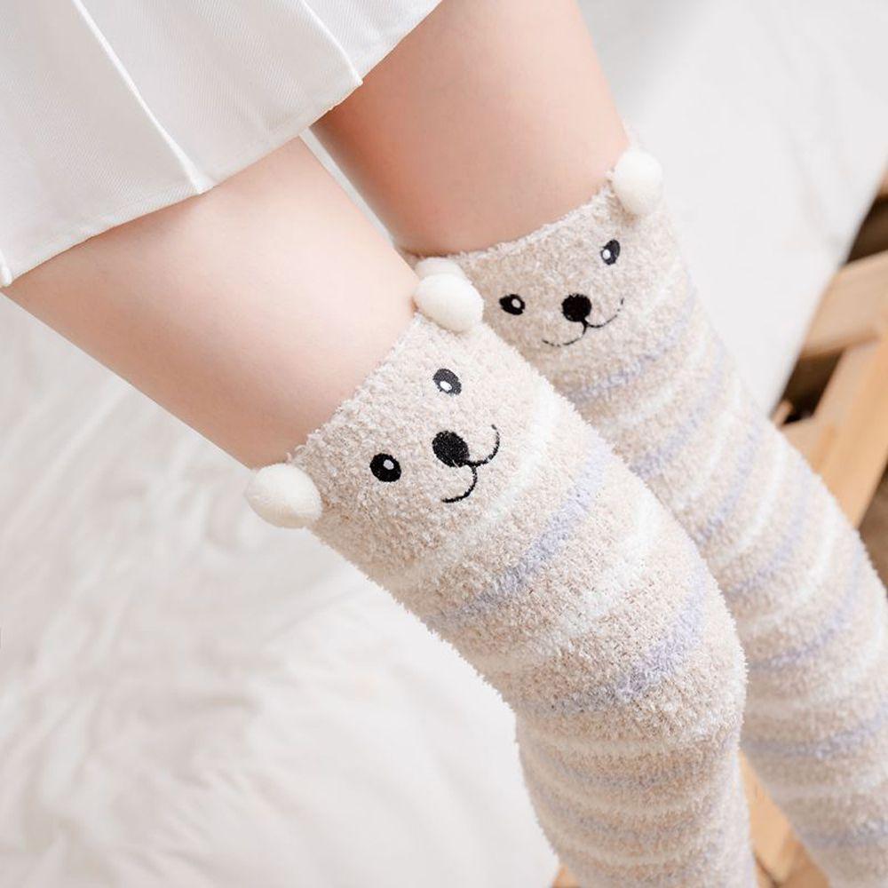 Bear Autumn Winter Women's Fashion Stockings Floor Socks Coral Fleece Socks Sleep Sock