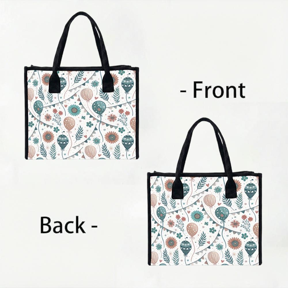 Cute Floral Balloon Printed Tote Bag Casual Large Capacity Portable Canvas Handbag for Daily Shopping Travel Commute