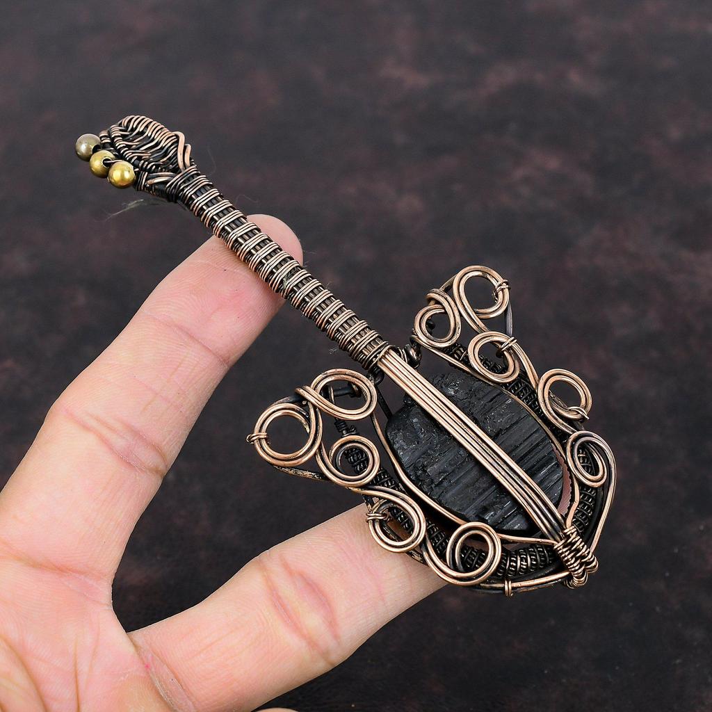 Черный турмалин, грубый кулон, медная проволока, кулон, кулон для гитары, медные украшения, кулон ручной работы, ювелирные изделия из настоящего драгоценного камня, подарок для мамы