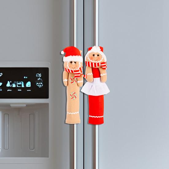 1 Pair Christmas Refrigerator Handle Covers Cookie Man Design Fabric Cloth Kitchen Appliance Handle Sleeves