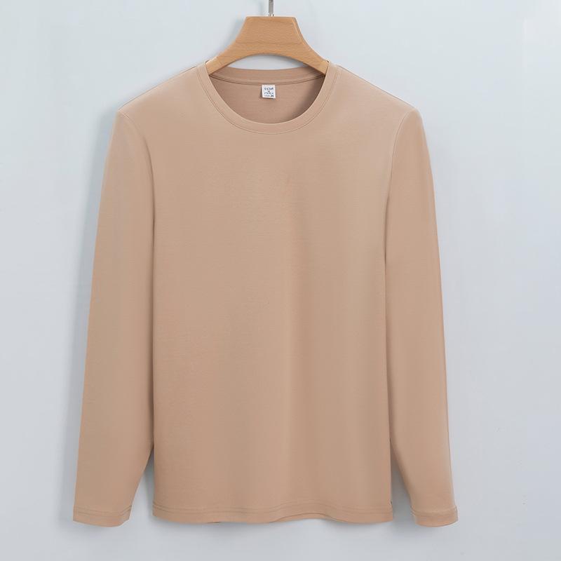 Мужская одежда 190г Двусторонняя мерсеризованная хлопковая мужская футболка Однотонная длинная бархатная хлопковая рубашка на основе Мужская футболка с круглым вырезом и длинным рукавом