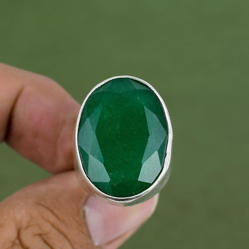Кольцо с ограненным замбийским изумрудом Кольцо из стерлингового серебра 925 пробы Украшения с натуральными драгоценными камнями Кольцо ручной работы Подарок для нее Уникальное кольцо Доступно в размерах