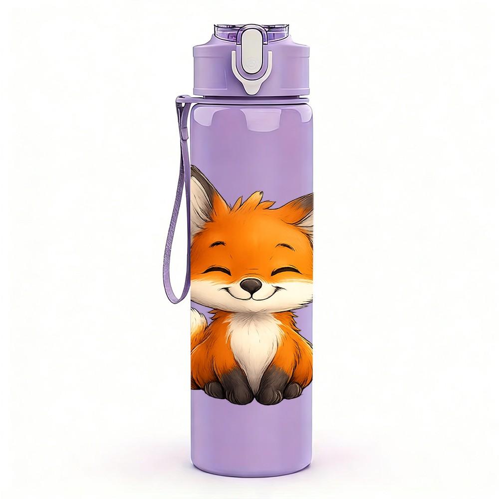 1PC Fluffy Forest Fox Cartoon 750ml Color Plastic Sports Water Bottle Leakproof Flip Straw Lid Suitable for Sports Office Home Use