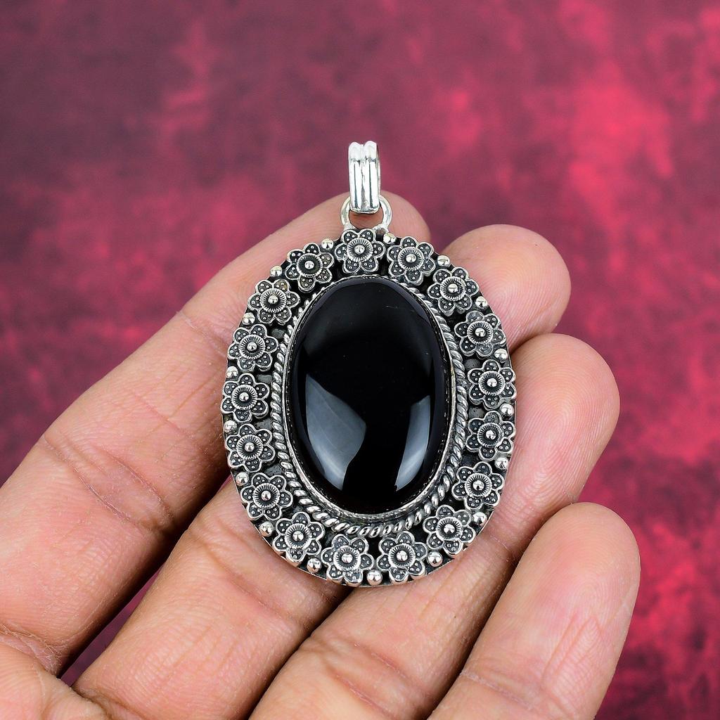 Black Onyx Gemstone Jewelry, 925 Solid Sterling Silver Jewelry For Her, Handmade Gorgeous Jewelry, New Brand Designer Pendant For Love