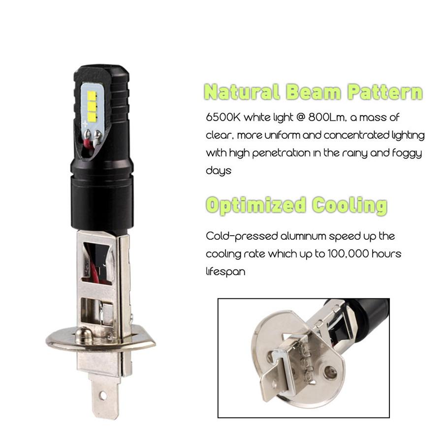 2Pcs 80W H1 LED Light Bulbs For Car DRL Daytime Driving Fog Lights 6000K White