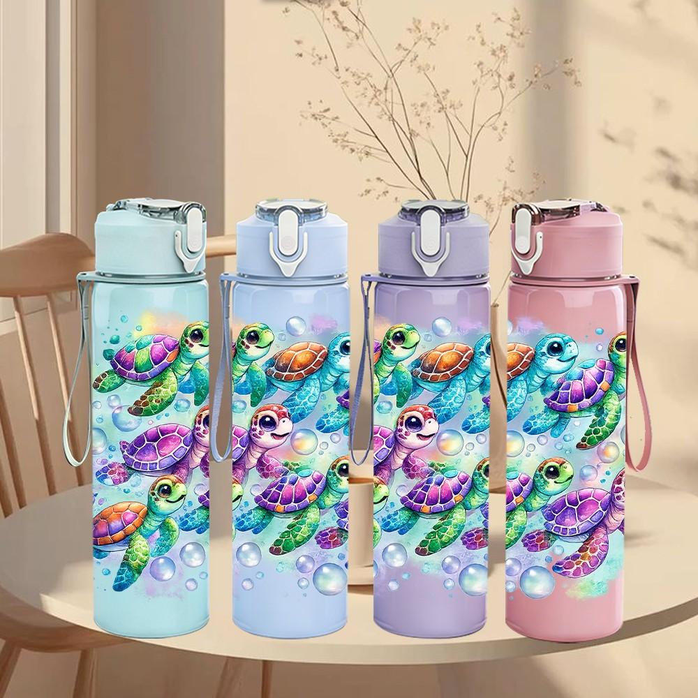 1PC Colorful Dragonfly Watercolor Print 750ml Color Plastic Sports Water Bottle Leakproof Flip Straw Lid Suitable for Sports Office Home Use