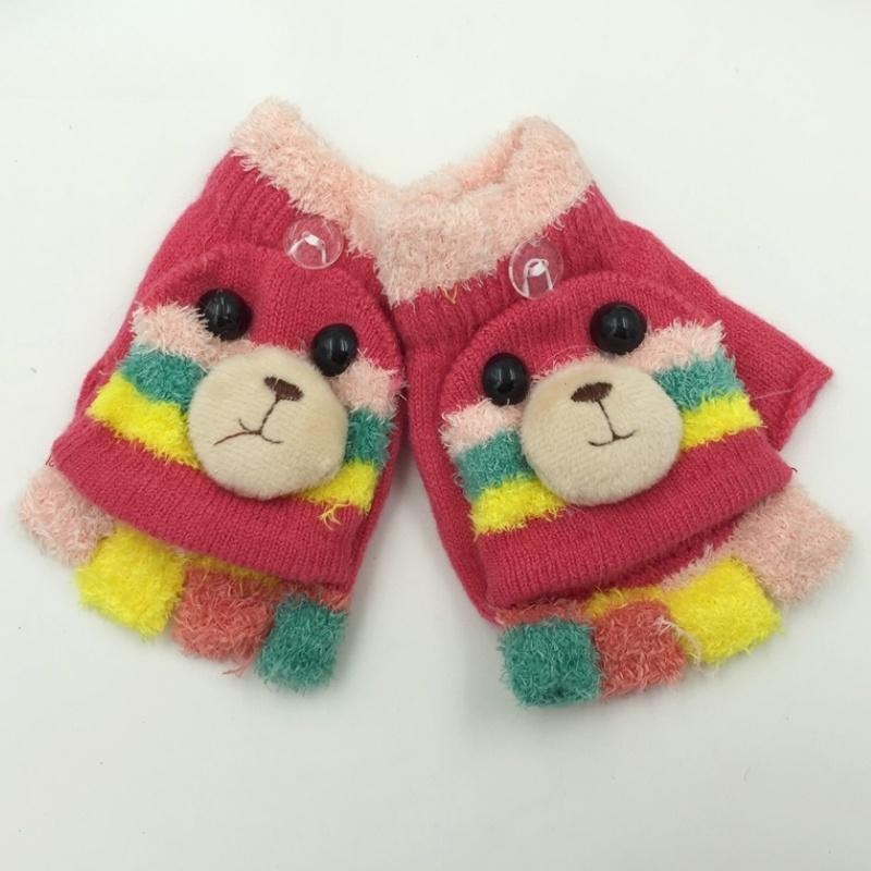 Осень-зима, детские перчатки с пятью пальцами, варежки на половину пальцев для мальчиков, детские вязаные варежки, милые теплые флип-перчатки с героями мультфильмов