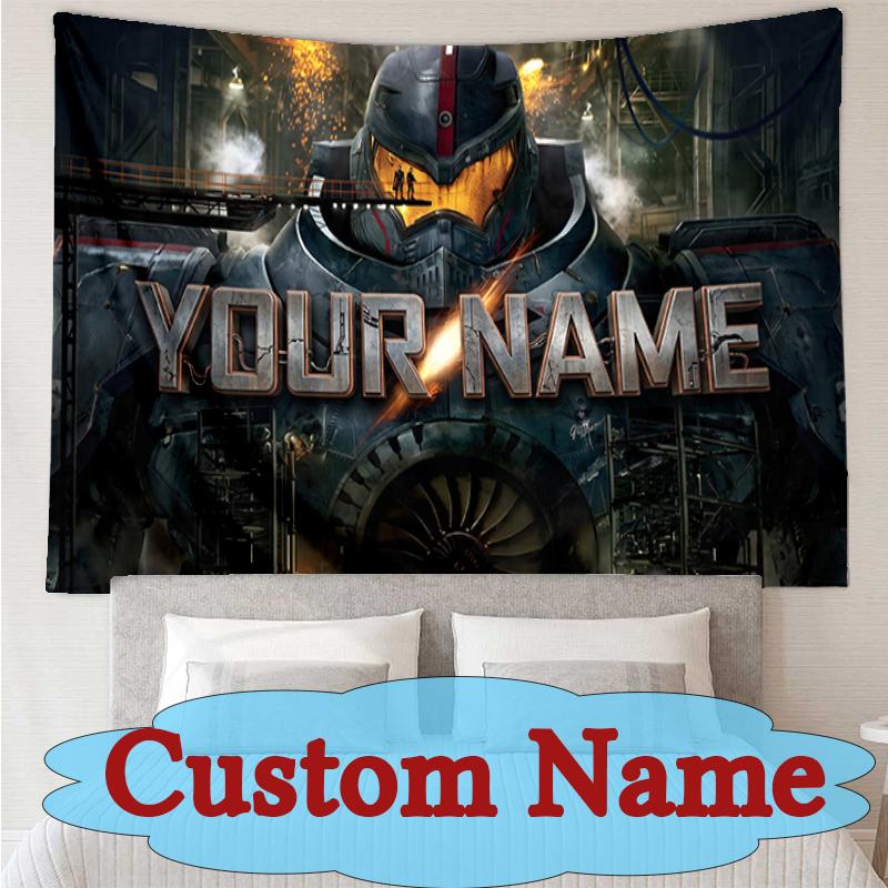 [Custom Name Tapestry]Robotic Warrior Steel Titan Tapestry Wall Hanging Tapestry for Living Room Bedroom Decor