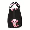 Adorable Axolotl Drinking Bubble Tea Lunch Bag - Durable Polyester, Mini Meal Carrier with Large Capacity, Perfect for Work, Sch