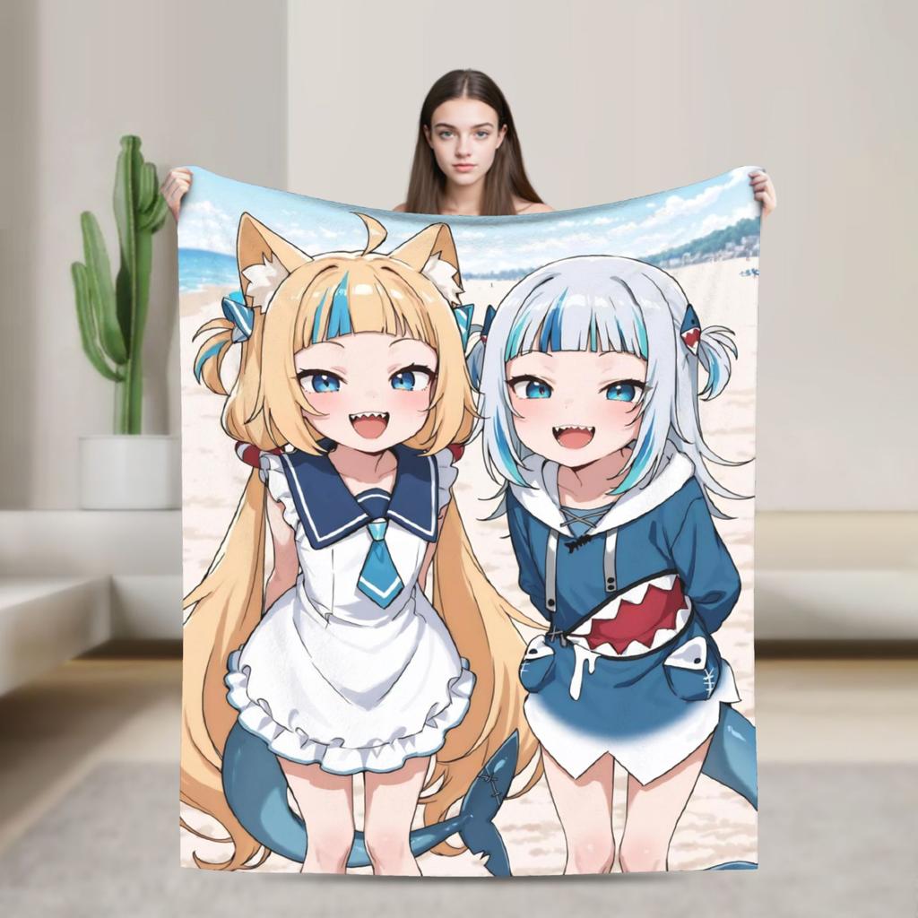 Super Warm Blanket Camping Sameko Saba VTuber Throw Blanket Flannel Bedspread For Couch Bed Funny Sofa Bed Cover