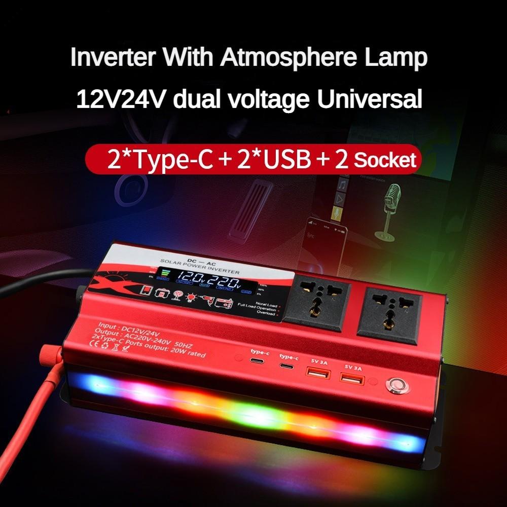 3000 Вт/4000 Вт/6000 Вт Инвертор питания с интеллектуальным дисплеем и подсветкой Высокомощный портативный автомобильный инвертор Красный преобразователь мощности