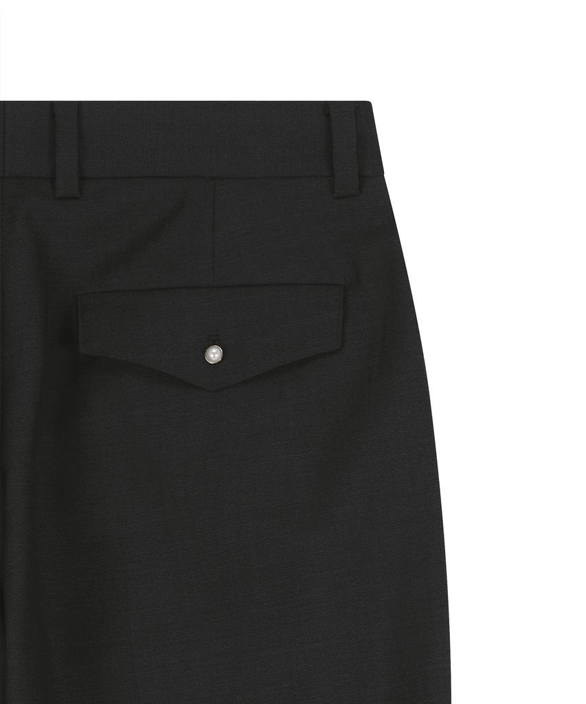 NOIRER Wool Flare Button Slacks (Charcoal)