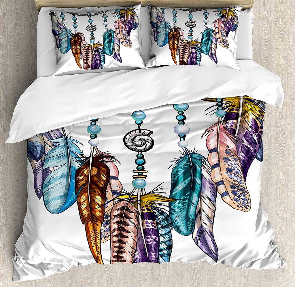 Dream Catcher Grey Feather Retro Art 3Pcs Bedding Set For Bedroom Double Bed Home Textile Duvet Cover Quilt Cover Pillowcase