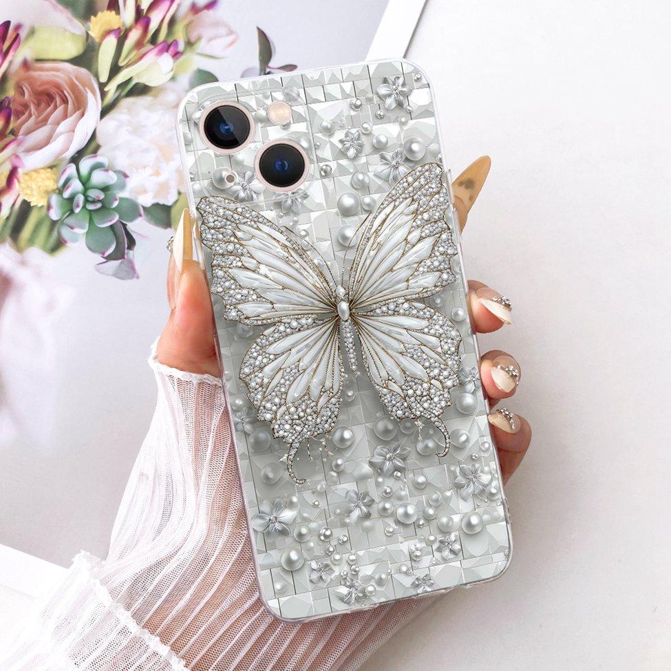 Transparent For iPhone 13 Case Cover Cute Cat Fashion Butterfly Funny Painted Casing A2633 A2482 A2631 A2634 A2635