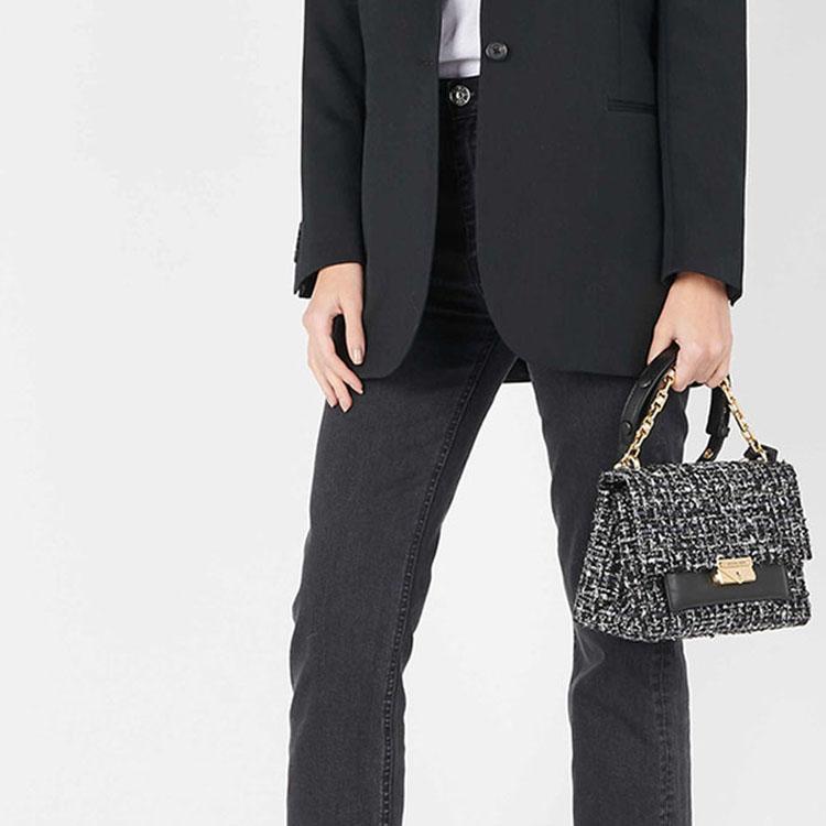 Michael Kors Mk Cece Модная Сумка на Плечо через Плечо с Клапаном на Цепочке Тканевая Средняя Женские сумки Черный 30H9G0EL2C-BLACK