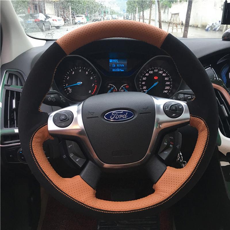 Suede Leather for Ford Focus 3 2012-2014 C-MAX 2011-2014 KUGA Escape 2013-2016 Hand Stitched Braid Car Steering Wheel Cover