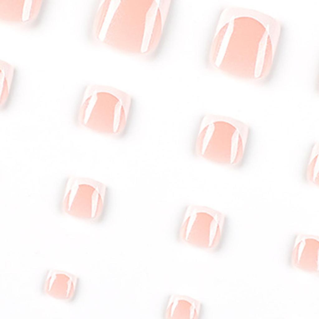 24Pcs Simple White French Artificial Toenails Shiny Rhinestones Toe False Nails Wearable Short Flat Shape Fake Toenails