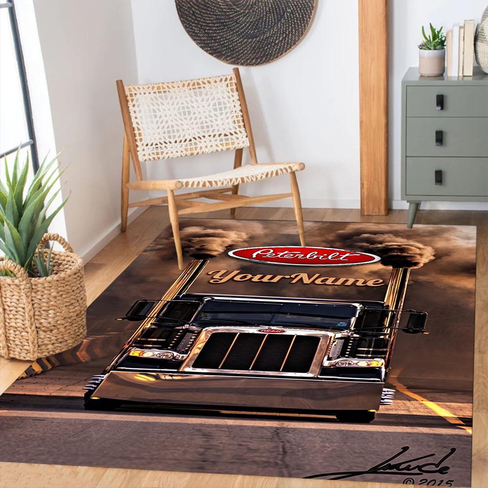Peterbilt Heavy Trucks Customizable Name Carpet Design for Dining Room Bedrooms Hallway Game Room Anti-slip Rug Anime Office Decor Spiritual Gift