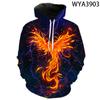 Модные толстовки с капюшоном Phoenix Bird 3D Print для мужчин, женщин, детей, свитшоты для мальчиков и девочек, уличная одежда, пуловеры с длинным рукавом, повседневные топы