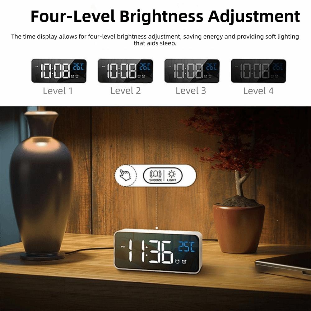 Voice Control Music Alarm Clock Mirror Desk Clock Ringtones LED Digital Clock Home Office