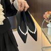 Fashion Pearl Beading Women Flats Luxury Designer Silk Ballerina Shoes Woman Big Size Pearl Flats Height Increasing Zapatos De Mujer