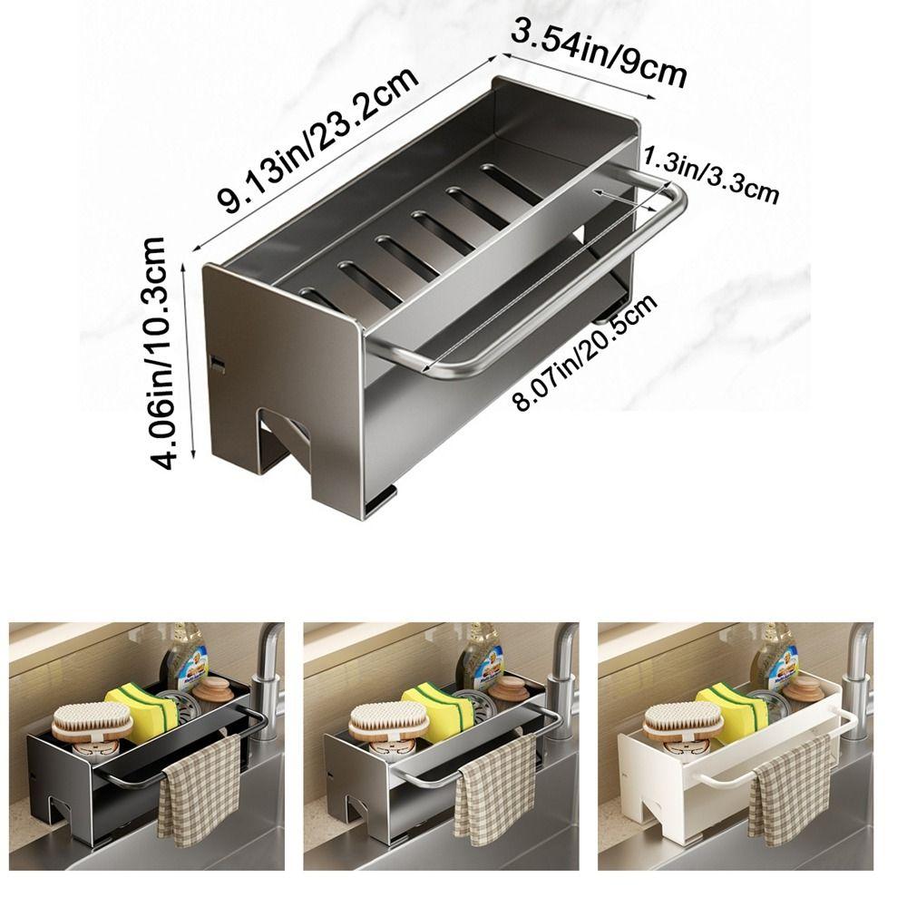 Carbon Steel Sink Sponge Holder Compact Sink Stand Stylish Soap Drainer Towel Rack for Home