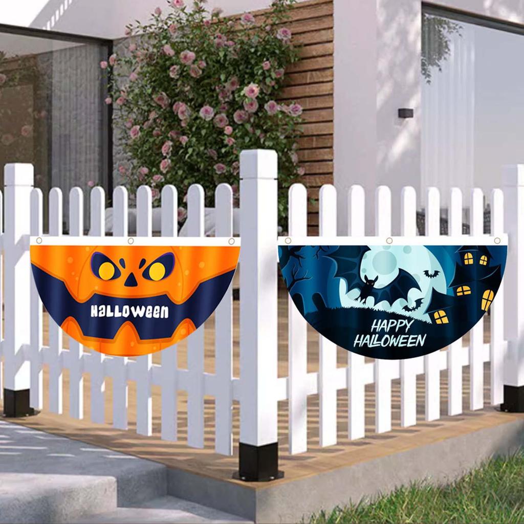 45x90cm Fan Shaped Flag for Halloween Outdoor Yard Fence Decoration Props Suitable for Christmas