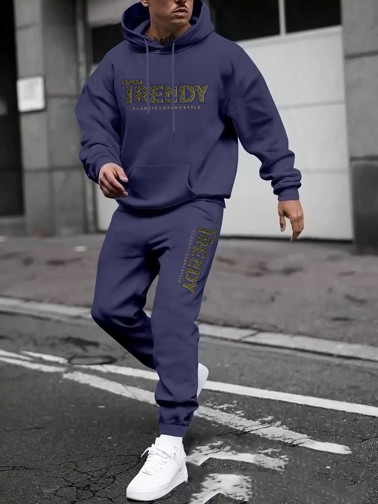 New sweater sweatpants set letter printing casual jacket autumn and winter velvet street tide youth hooded suit