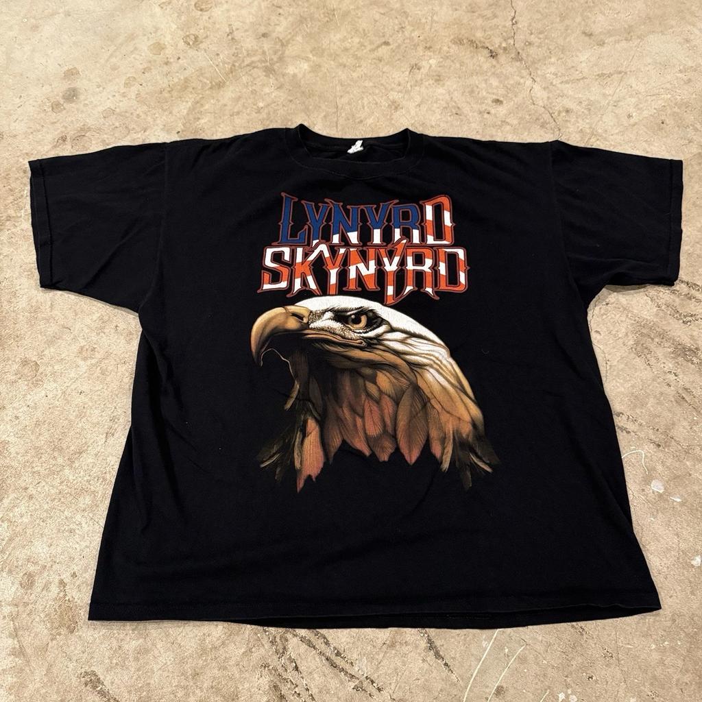 Lynyrd Skynyrd 2007 MENS 2XL Free Bird Band T-Shirt Black Eagle USA Flag