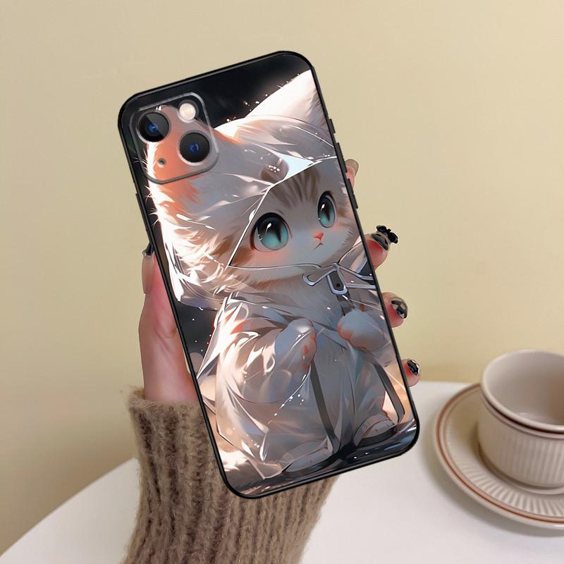 Забавный Милый Чехол для Телефона с Кошкой Для iPhone 15 Pro Max 11 12 13 14 16 17 Pro Max mini Plus 16e 17 Air Cover Funda