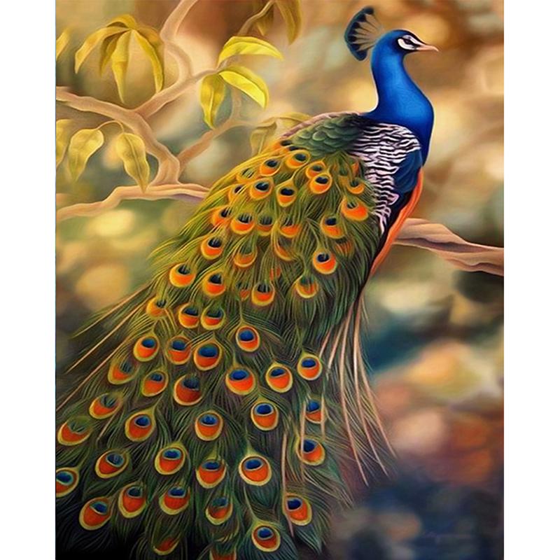 Drill Diy 5d Full Round Diamond Painting Animal Peacock Embroidery Cross Stitch