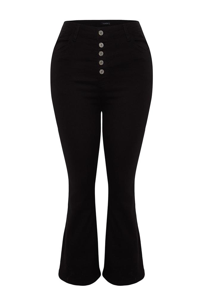 Женские стильные джинсы больших размеров с цветными черными пуговицами и высокой талией