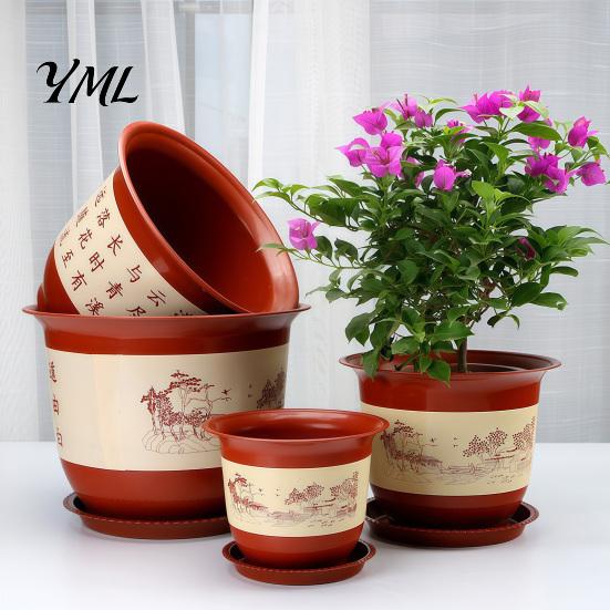 Functional Drainage Planter for Fruit Plants Plastic Flower Pot Large with Holes & Saucer Tray, Deep Nursery Healthy Root Growth Breathable