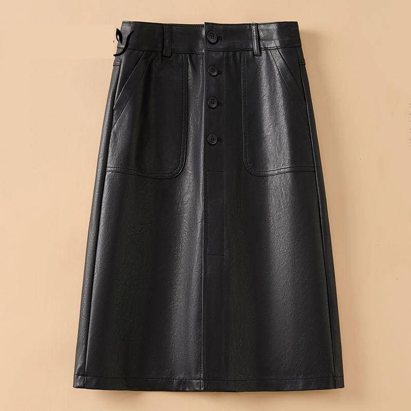 Кожаная юбка-юбка женская осенне-зимняя с высокой талией для похудения, юбка из искусственной кожи средней длины выше колена