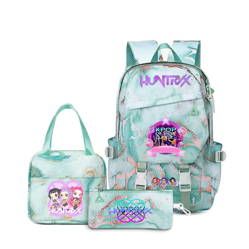 K-Pop Demon Hunter Girl Group Backpack Demon Boy Group Cartoon Anime Lunch Bag Pencil Case Three-Piece Set