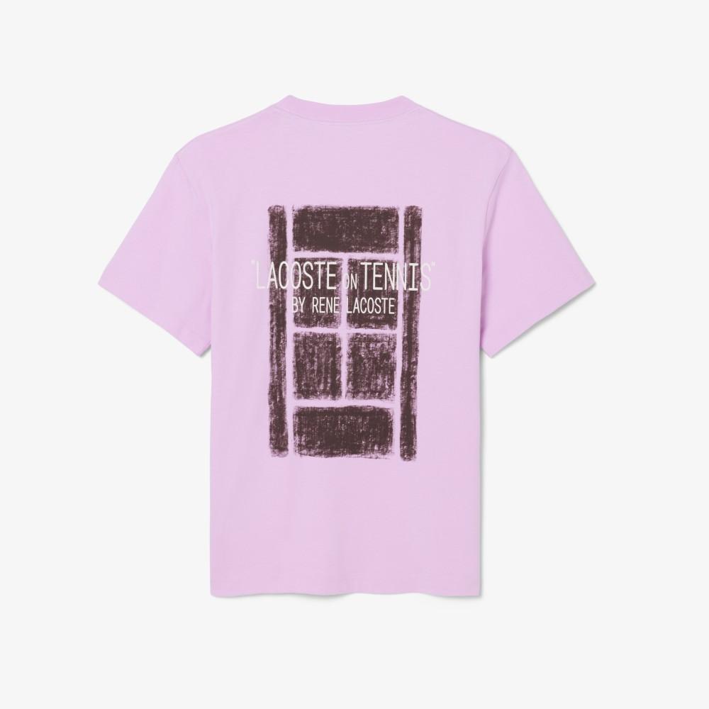 [lacoste] Men's Back Tennis Court Graphic Short Sleeve T-Shirt TH2197-56GZ4H