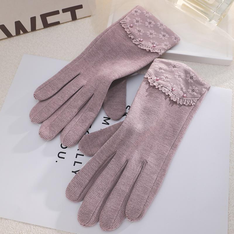 Теплые женские перчатки с узором «тысяча птиц», элегантные, для улицы, для верховой езды, холодо- и ветрозащитные, однослойные кружевные перчатки для весны и осени