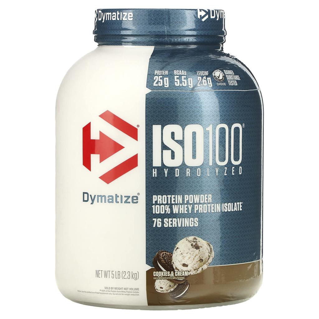 Dymatize, Hydrolyzed ISO 100, 100% Whey Protein Isolate, Cookies & Cream, 5 lbs (2.3 kg)