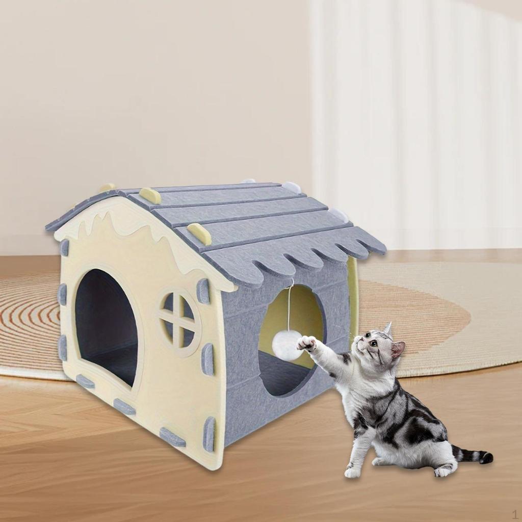 Cat House Enclosed Bed Kitten Shelter Cave Scratch Resistance with Air Vent Window for All