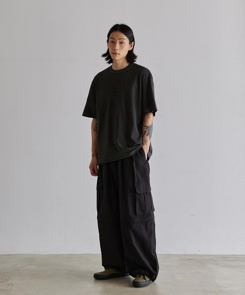 HOOVES Garments Washed Striped Short Sleeve T-Shirt [Charcoal]