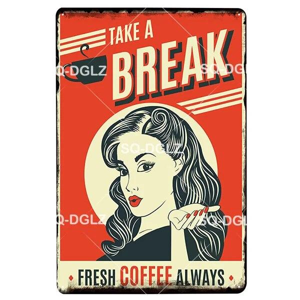 Coffe Metal Sign Plaque Metal Vintage Pub Bar Decor Tin Sign Coffee Shop Plate Poster Home Decor Art Painting Wall Sticker