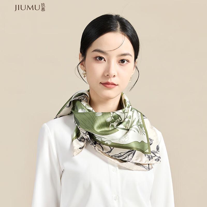 JIUMU Retro Lily of the Valley Mulberry Silk Square Scarf