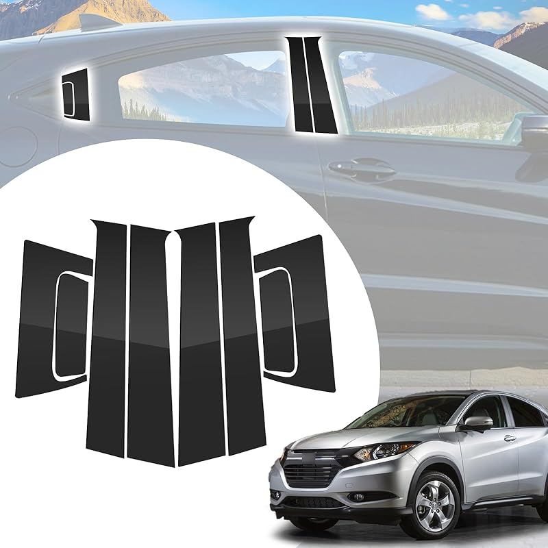 6pcs Glossy Black Exterior Door Window Pillar Posts Molding Cover Panel Trim Stickers Side Door Window Cover Trim Kits for Honda Civic 11th Gen