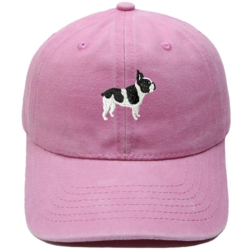 Cute Boston Terrier Embroidered Baseball Cap Washed Retro Daddy Hat Men's and Women's Casual Sports Hat Trend