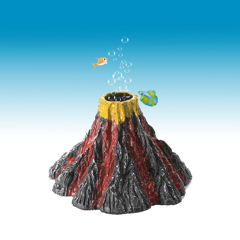 Aquarium Resin Volcano Rockery with Oxygen Pump Attachment - Home Decor Ornament for Fish Tanks