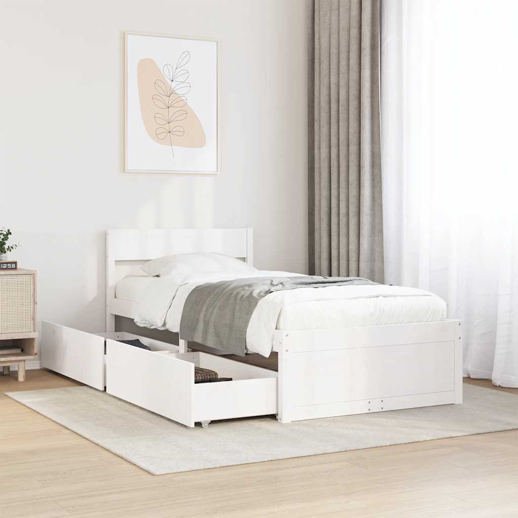 Solid Wood Bed Frame without Mattress White 75 x 190 cm Pine Wood