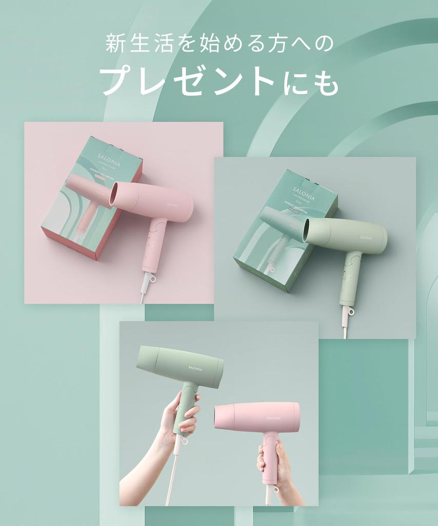 Limited Edition SALONIA Speedy Ion Hair Dryer Flow Misty Green [2026 Spring/Summer Color]
