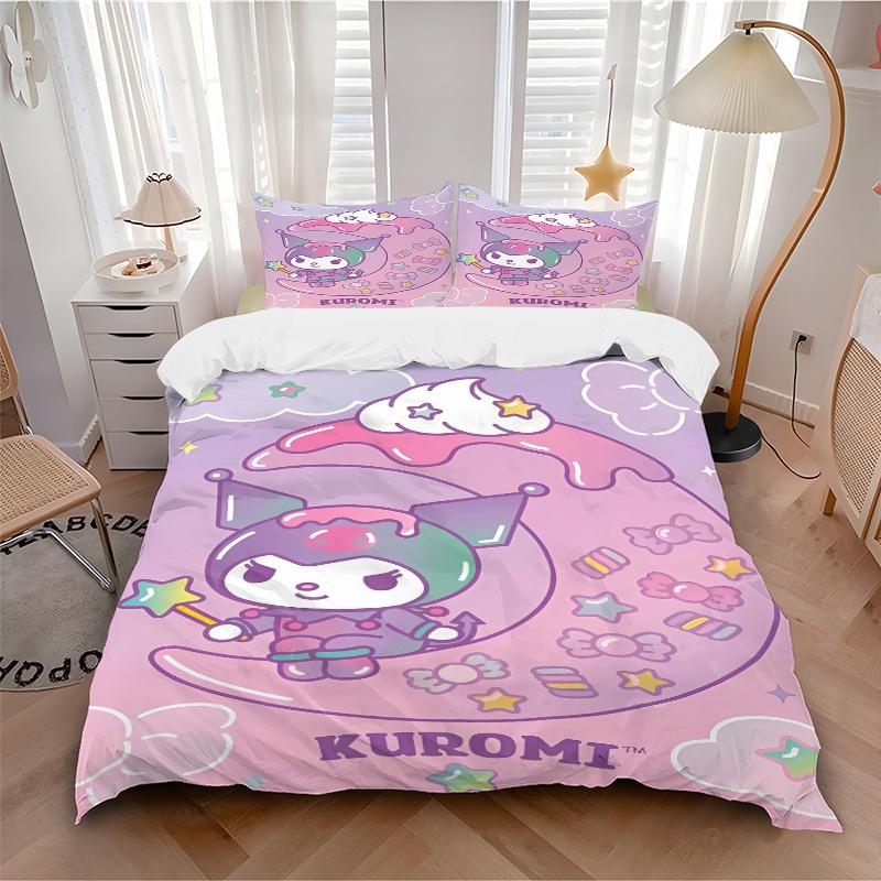 3pcs Sanrio Kuromi's Magical Journey Print Bedding Set (1 Cover + 2 Pillowcases, Without Inserts), This Printed Bedding Set is Soft and Comf