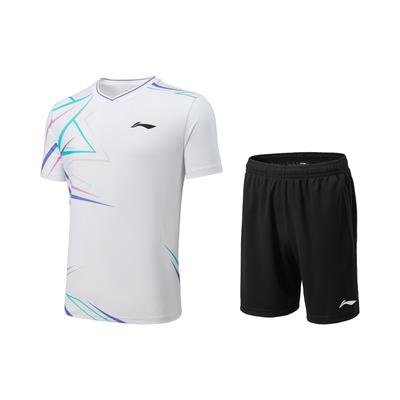 Li Ning Badminton Series Logo Line V-образный вырез с коротким рукавом Свободный спортивный комплект унисекс спортивный комплект AATU051-2