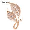 Elegant Full Cubic Copper Leaf Brooches for Women Men Suit Lapel Pins Collar Clips